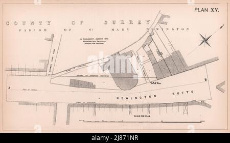 1872 Newington Butts élargissement. Chantier naval St Mary. Carte Elephant & Castle 1898 Banque D'Images