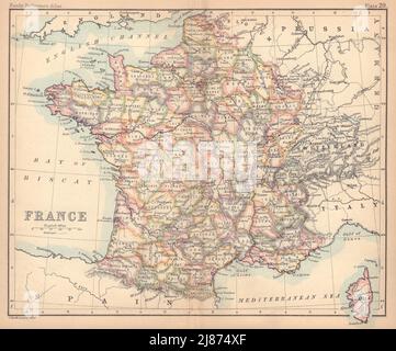 France dans les départements. BARTHOLOMEW 1888 carte ancienne de plan d'époque Banque D'Images