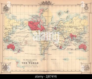 L'Empire britannique dans le monde entier. BARTHOLOMEW 1888 carte ancienne Banque D'Images