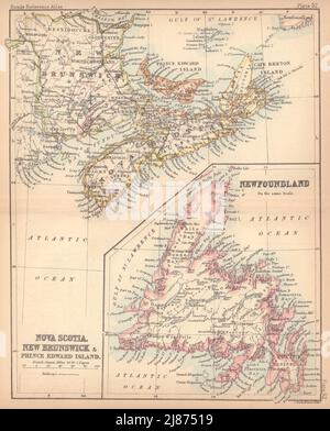 Nouvelle-Écosse, Nouveau-Brunswick, Î.-P.-É. Et Terre-Neuve. Canada. BARTHOLOMEW 1888 carte Banque D'Images