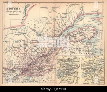 Province de Québec. Environs de Montréal et de Québec. Canada. BARTHOLOMEW 1888 carte Banque D'Images