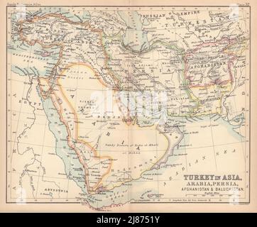 Turquie en Asie Arabie Perse Afghanistan Balouchistan. Carte Shardja/Sharja 1888 Banque D'Images