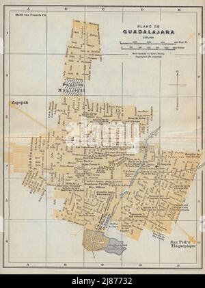 Plano de GUADALAJARA, Mexique. Mapa de la Ciudad. Plan ville 1938 vieux Banque D'Images