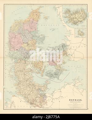 Danemark, Schleswig et Holstein. Islande Bornholm. Grande carte Stanford 1887 de 65 x 53 cm Banque D'Images