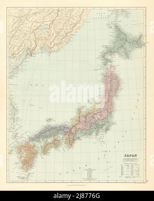 Les îles du Japon, dans les provinces/préfectures. 65x52cm. STANFORD 1887 vieille carte Banque D'Images