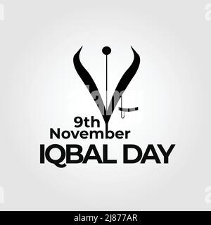 9th novembre iqbal jour avec aiguille de stylo de couleur noire Illustration de Vecteur