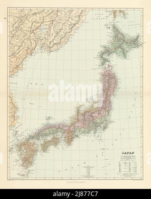 Les îles du Japon, dans les provinces/préfectures. 65x52cm STANFORD 1904 vieille carte Banque D'Images