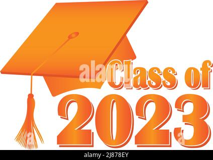 Casquette de graduation orange de classe 2023 Banque D'Images