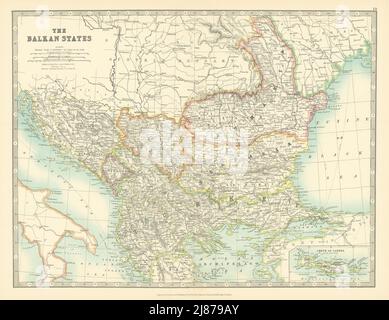 BALKANS. Roumelia orientale. Crète turque. Bulgarie. CARTE JOHNSTON 1911 Banque D'Images