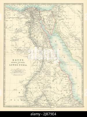 ÉGYPTE ARABIE PÉTRAEA BASSE NUBIE. Vallée du Nil Mer Rouge Sharm El Sheikh 1911 carte Banque D'Images