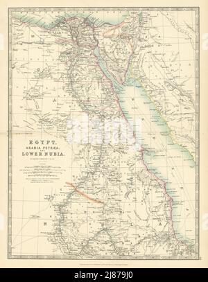 VALLÉE DU NIL Égypte, Arabie Petraea et Bas Nubia Johnston divisions 1897 carte Banque D'Images