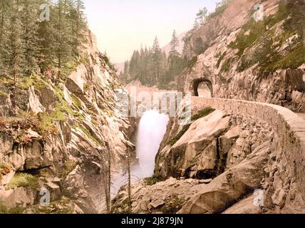 Handeggfall, Col de Grimsel, Guttanen, Alpes bernoises, Berne, Suisse 1890. Banque D'Images