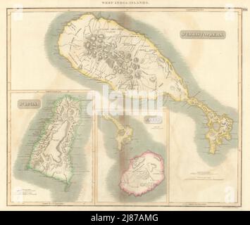 St Christophers, Nevis et St Lucia. St Kitts. West Indies. THOMSON 1817 carte ancienne Banque D'Images