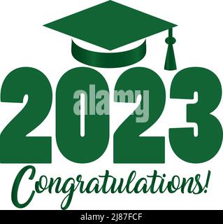 Vert 2023 Félicitations avec le motif empilé de la capsule de graduation Banque D'Images