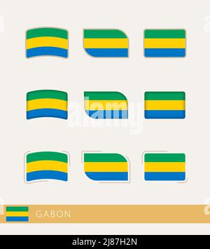 Drapeaux vectoriels du Gabon, collection de drapeaux gabonais. Icône vecteur. Illustration de Vecteur