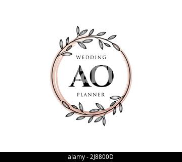 AO initiales lettre mariage monogramme logos collection, dessin à la main moderne minimaliste et modèles floraux pour cartes d'invitation, Save the Date, élégant Illustration de Vecteur