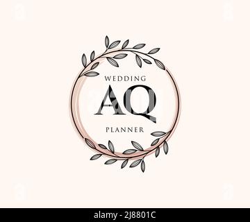 AQ initiales lettre mariage monogramme collection de logos, dessin à la main moderne minimaliste et modèles floraux pour cartes d'invitation, Save the Date, élégant Illustration de Vecteur