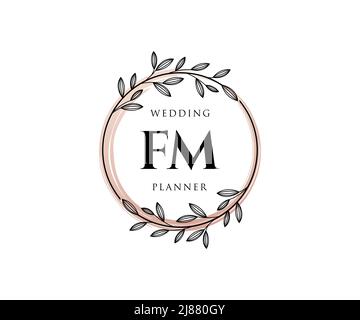 FM initiales lettre mariage monogramme collection de logos, dessin à la main moderne minimaliste et modèles floraux pour cartes d'invitation, Save the Date, élégant Illustration de Vecteur