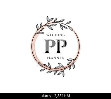 PP initiales lettre mariage monogramme collection de logos, dessin à la main moderne minimaliste et modèles floraux pour cartes d'invitation, Save the Date, élégant Illustration de Vecteur