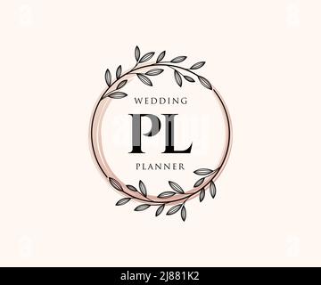 PL lettre initiale mariage monogramme collection de logos, dessin à la main moderne minimaliste et modèles floraux pour cartes d'invitation, Save the Date, élégant Illustration de Vecteur