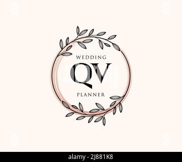 Lettre initiale de QV mariage monogramme logos collection, dessin à la main moderne minimaliste et modèles floraux pour cartes d'invitation, Save the Date, élégant Illustration de Vecteur