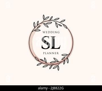 SL initiales lettre mariage monogramme collection de logos, dessin à la main moderne minimaliste et modèles floraux pour cartes d'invitation, Save the Date, élégant Illustration de Vecteur