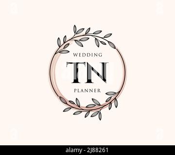 TN initiales lettre mariage monogramme collection logos, dessin à la main moderne minimaliste et modèles floraux pour cartes d'invitation, Save the Date, élégant Illustration de Vecteur