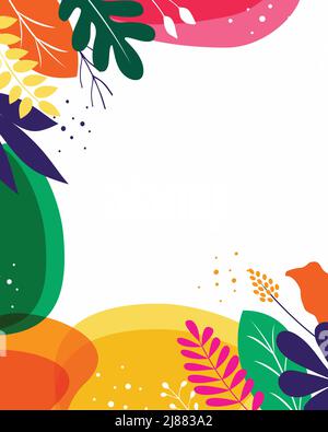 Cadre fleuri coloré pour bannière, prospectus, poster sur les médias sociaux et instagram post-fond décoré de feuilles et de branches. Illustration de Vecteur