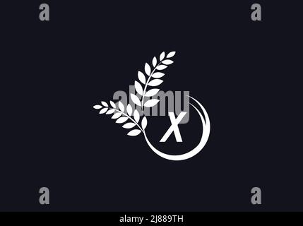 Logo feuille de Laurier vert motif vectoriel et icône en forme de cercle avec lettre et alphabet Illustration de Vecteur