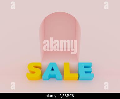 3D Render Abstract vide podium minimaliste avec texte de vente coloré, campagne d'offre spéciale ou promotion shopping concept, modèle de bannière de vente pour ainsi Banque D'Images