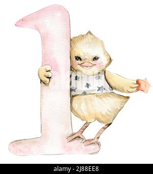 nombres avec animaux mignons Banque D'Images