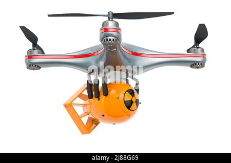 Drone militaire avec bombe atomique, 3D rendu isolé sur fond blanc Banque D'Images