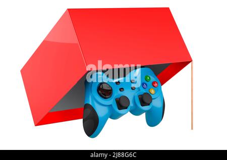Piège avec manette de jeu à l'intérieur. Notion de dépendance de jeu. 3D rendu isolé sur fond blanc Banque D'Images