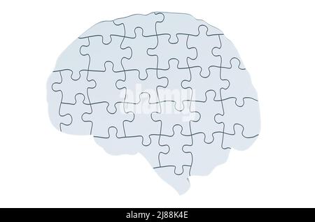 Silver Brain de puzzles, 3D rendu isolé sur fond blanc Banque D'Images