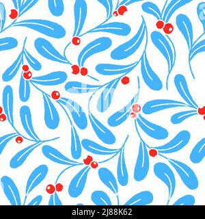 Fond fleuri de Noël sans couture avec branches de plantes de noël et baies rouges. Motif de Noël sans couture orné avec effet vectoriel illu Illustration de Vecteur