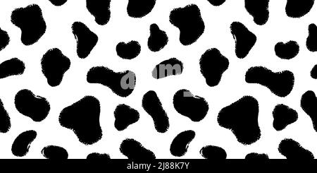 Peau d'animal avec encre noire taches dessinées à la main motif sans couture. Texture chien de fourrure dalmatian ou illustration de vecteur de vache. Illustration de Vecteur