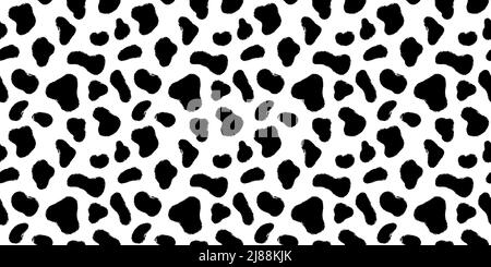Texture chien de fourrure dalmatian ou illustration de vecteur de vache. Peau d'animal à l'encre noire dessinés à la main formes sans couture motif. Illustration de Vecteur