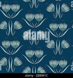 Motif vectoriel sans couture avec fleurs sur fond bleu. Papier peint fleuri simple. Textile de printemps romantique. Illustration de Vecteur