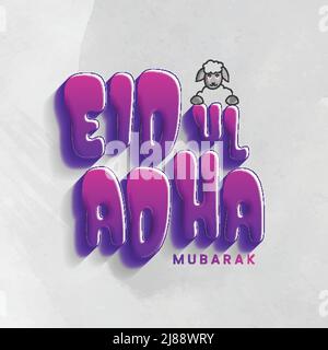 Violet Eid UL Adha Mubarak police avec mouton de dessin sur fond gris. Illustration de Vecteur