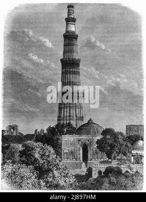 'Vue sur la Tour de Koubab, dans la plaine de Delhi', c1891. Tiré de "Cassell's Illustrated History of India vol. II", par James Grant. [Cassell Petter & amp ; Galpin, Londres, Paris et New York] Banque D'Images