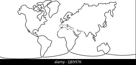 Mise en plan continue d'une ligne. Carte du monde. Illustration vectorielle. Illustration de Vecteur