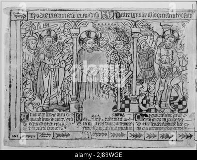 Trois fragments d'une frise de la passion : le Kiss de Judas, le Christ avant Pilate, et la flagellation; la Crucifixion et la Descent de la Croix; l'Entombment et la Résurrection, probablement de 1460 à 69. Banque D'Images