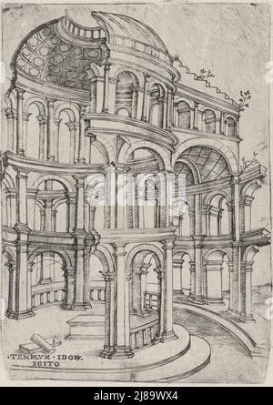 Templum Id Egito, d'une série de 24 représentant (reconstruit) des bâtiments de l'Antiquité romaine, plate ca. 1530-50. Banque D'Images