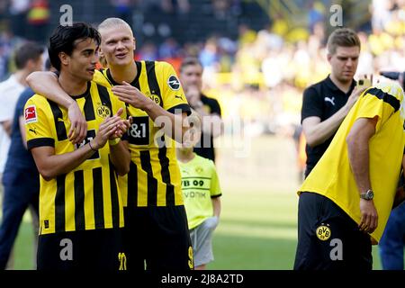 DORTMUND, ALLEMAGNE - MAI 14 : Reinier de Borussia Dortmund, Erling Haaland de Borussia Dortmund pendant le 1. Match de Bundesliga entre Borussia Dortmund et Hertha BSC à signal-Iduna-Park le 14 mai 2022 à Dortmund, Allemagne (photo de Joris Verwijst/Orange Pictures) Banque D'Images
