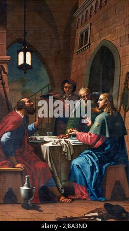Cena in Emmaus - olio su tela - Angelo Vincenzo Orelli - 1786 - Nembro (BG) chiesa di S. Maria Assunta in Borgo Banque D'Images