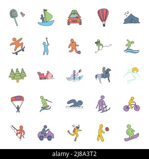 activités récréatives, dessins à la main, dessins linéaires Illustration de Vecteur