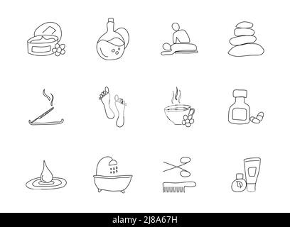 beauté et spa icônes vectorielles linéaires dessinées à la main Illustration de Vecteur
