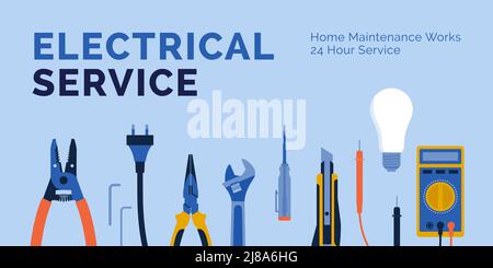 Outils de travail d'électricien : concept de service électrique professionnel Illustration de Vecteur