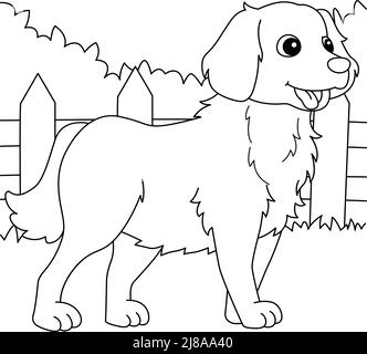 Page de coloriage pour chien Golden Retriever pour enfants Illustration de Vecteur