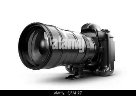 Appareil photo reflex numérique isolé sur fond blanc. 3D rendu Banque D'Images